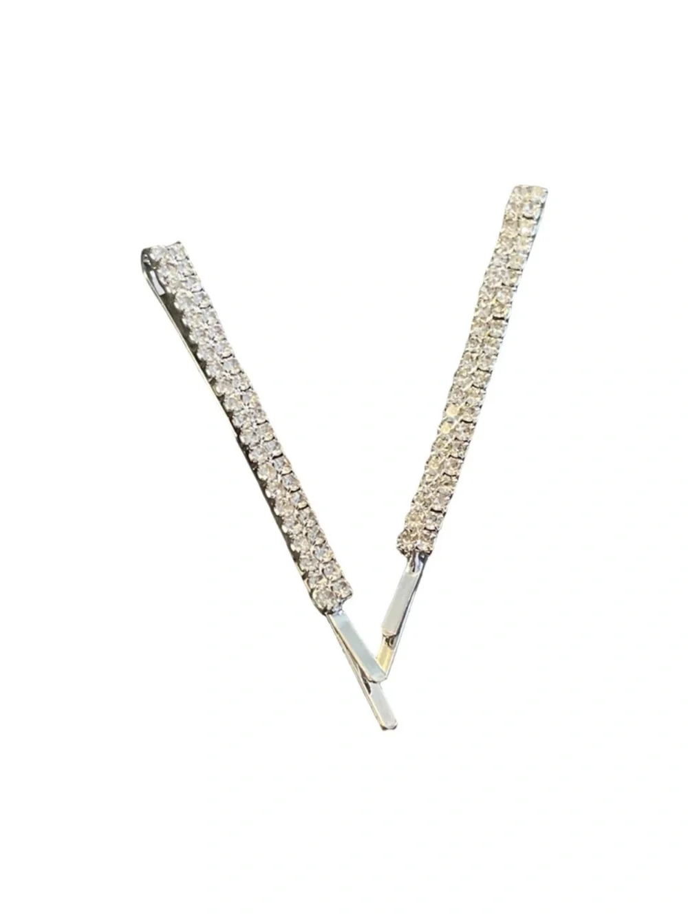 Crystal-Embellished Silver Bar Hair Pins - Sparkling Silver FINAL PRICE DROP